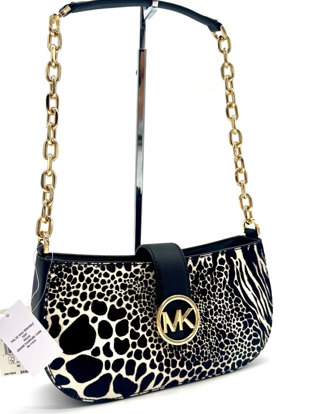 Michael Kors Carmen Small Pouchette Leather Crossbody Bag Black Multi